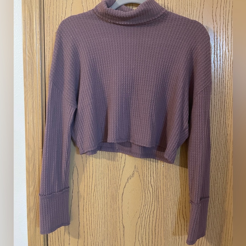 cropped purple turtleneck